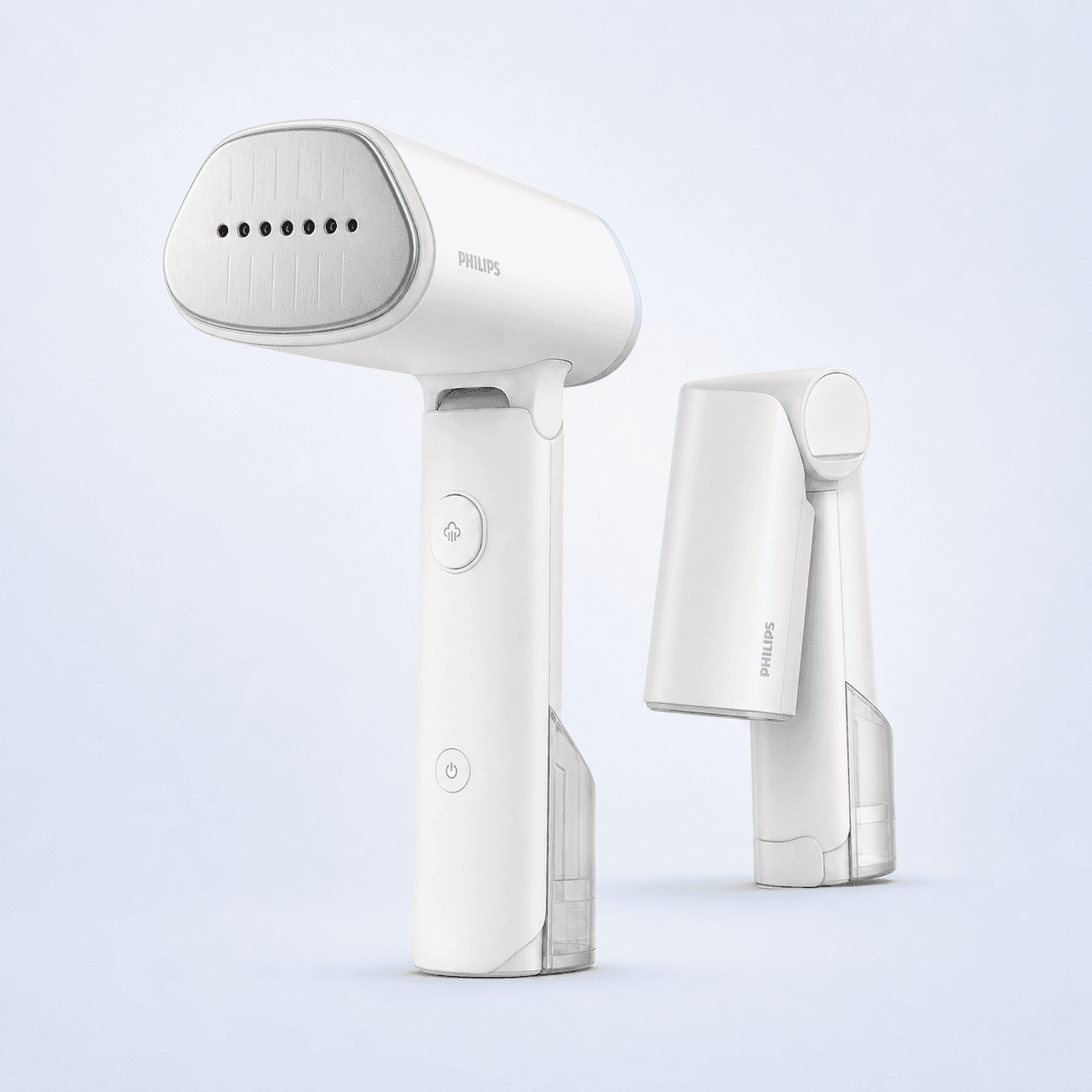 Philips Serie 3000 STH3020/10 bianca, aperta e ripiegata, su sfondo chiaro